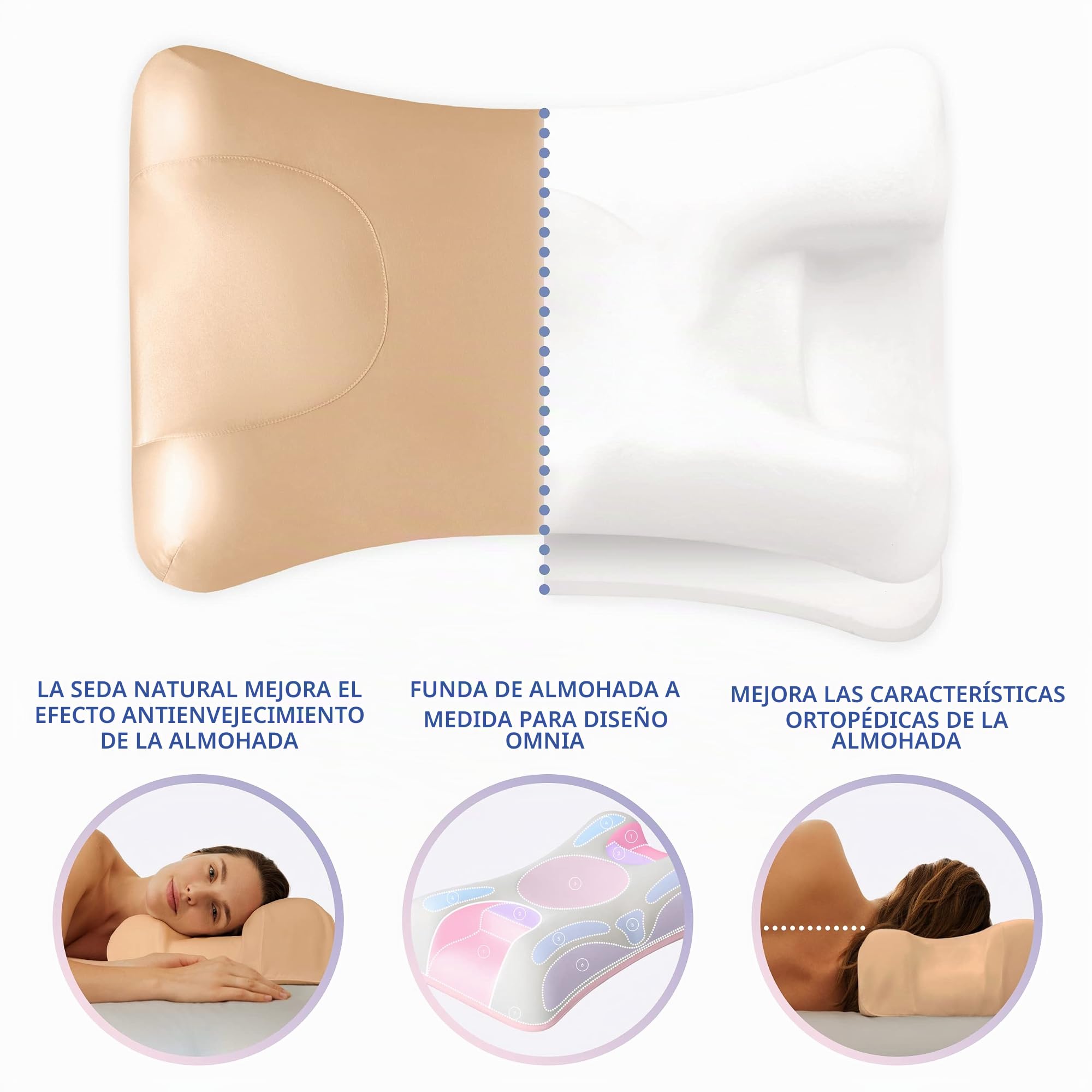 Sleep & Glow Omnia La Funda de Almohada de Seda Natural para el Cabello y la Piel se Adapta a la Forma Única de la Almohada Omnia Sleep&Glow-Seda de Morera de Grado 6A de 19 mm (Arena brasileña)