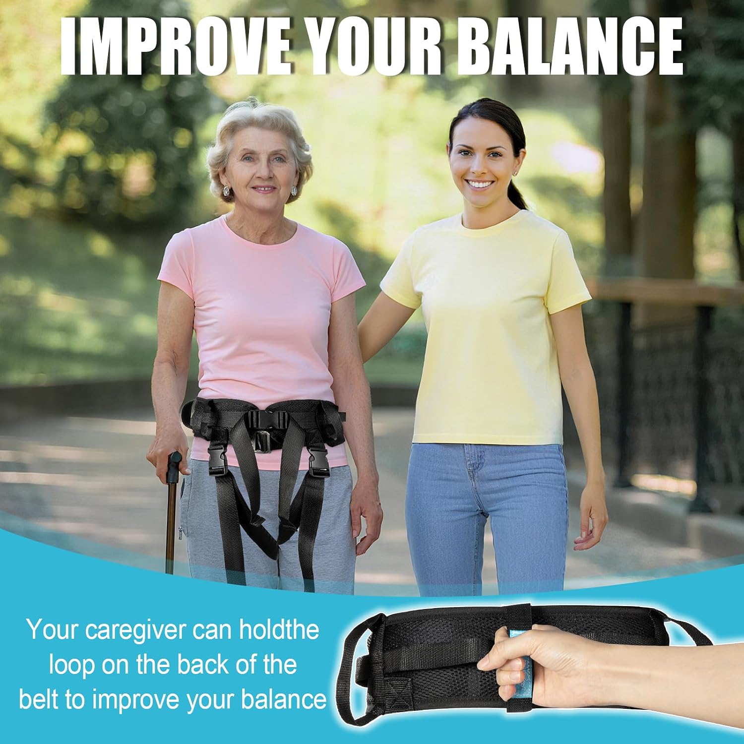 Gait Belt with Handles - Gait Belts for Seniors with Leg Loops， Occupational and Physical Therapy - Long Strap and Quick Release Buckle