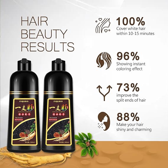 Instant Black Hair Shampoo 500ml for Men & Women, 3 in 1 Hair Dye Shampoo - 100% Gray Hair Coverage in Minutes, Natural Black Hair Color for Home Salon Use, 17.6 Fl Oz