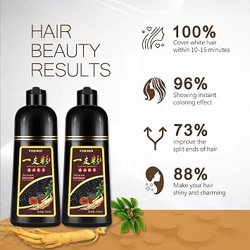 Instant Black Hair Shampoo 500ml for Men & Women, 3 in 1 Hair Dye Shampoo - 100% Gray Hair Coverage in Minutes, Natural Black Hair Color for Home Salon Use, 17.6 Fl Oz