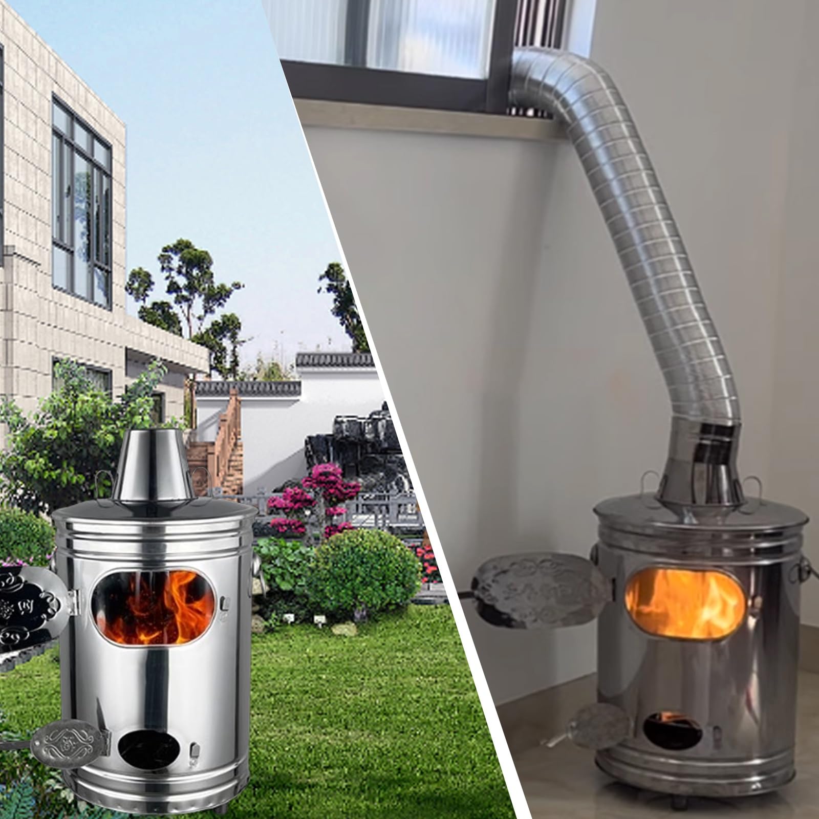 Incinerador, Contenedores for Quema de Basura con Conducto de Escape de Humo de 2 M, Incinerador for Interior, Exterior, Combustión de Basura, Papel Usado, Hojas de Jardín