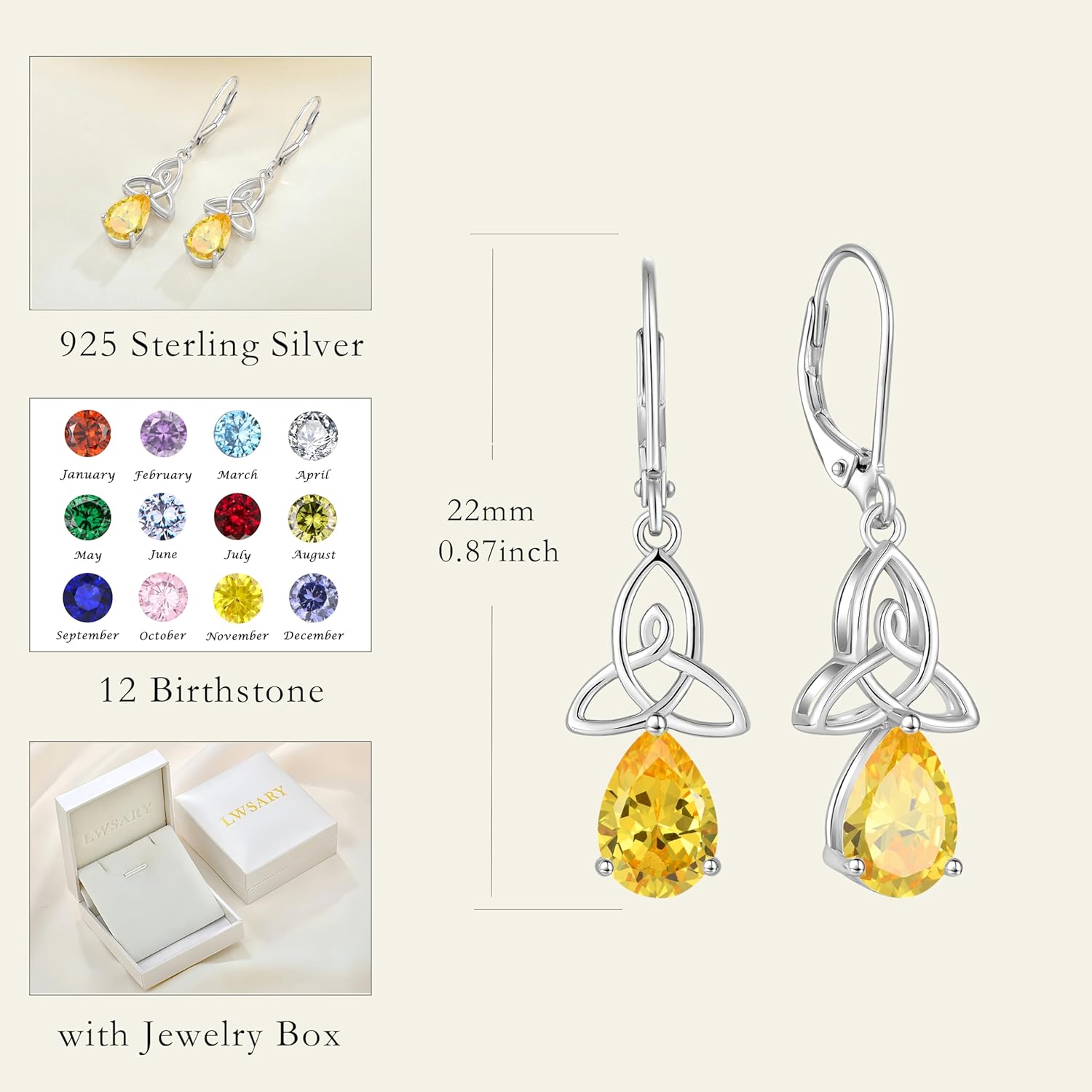 Irish Celtic Knot Dangle Drop Earrings 925 Sterling Silver Teardrop Leverback Earrings Birthstone Jewelry Gifts for Women - Image 6