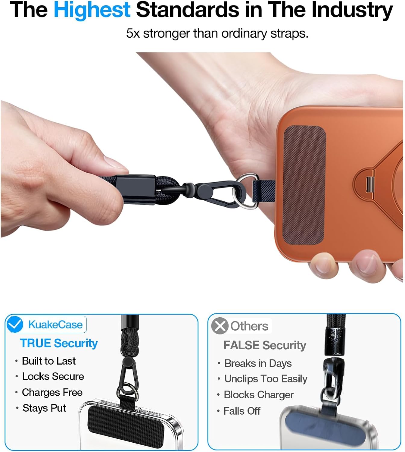 Phone Lanyard, Phone Wrist Strap for Cellphone Case, Adjustable Anti Theft Cell Phone Strap with 2 Tether Tabs for All Smartphones, Skin-Friendly & Universal Wrist lanyard, Black