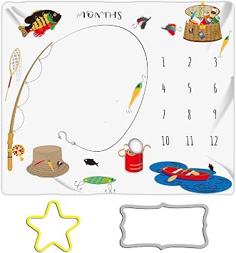 Fishing Baby Monthly Milestone Blanket, 48x40in