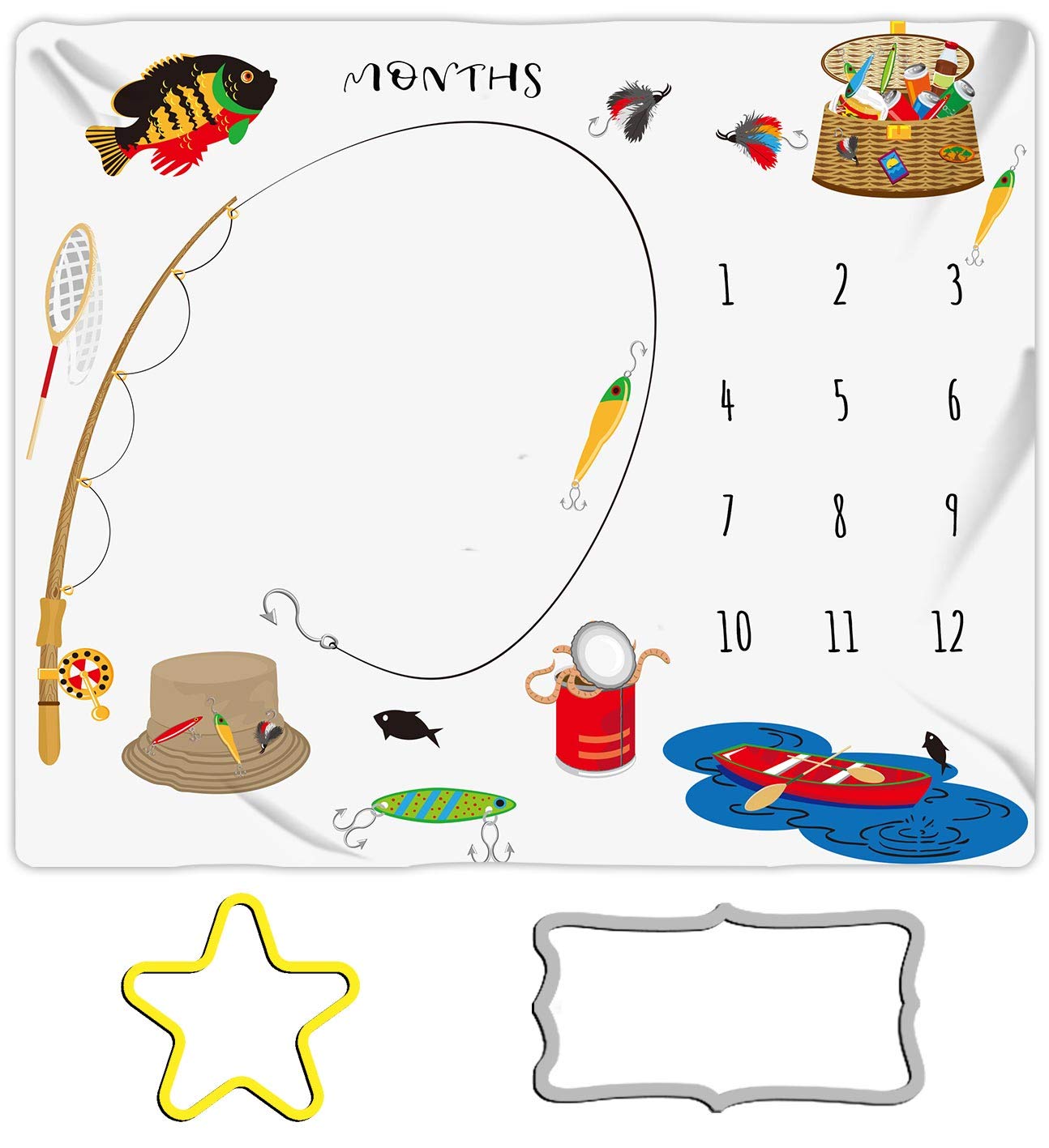 BTZDME3 Baby Monthly Milestone Go Fishing Blanket, 48x40in Newborn Memory Blanket