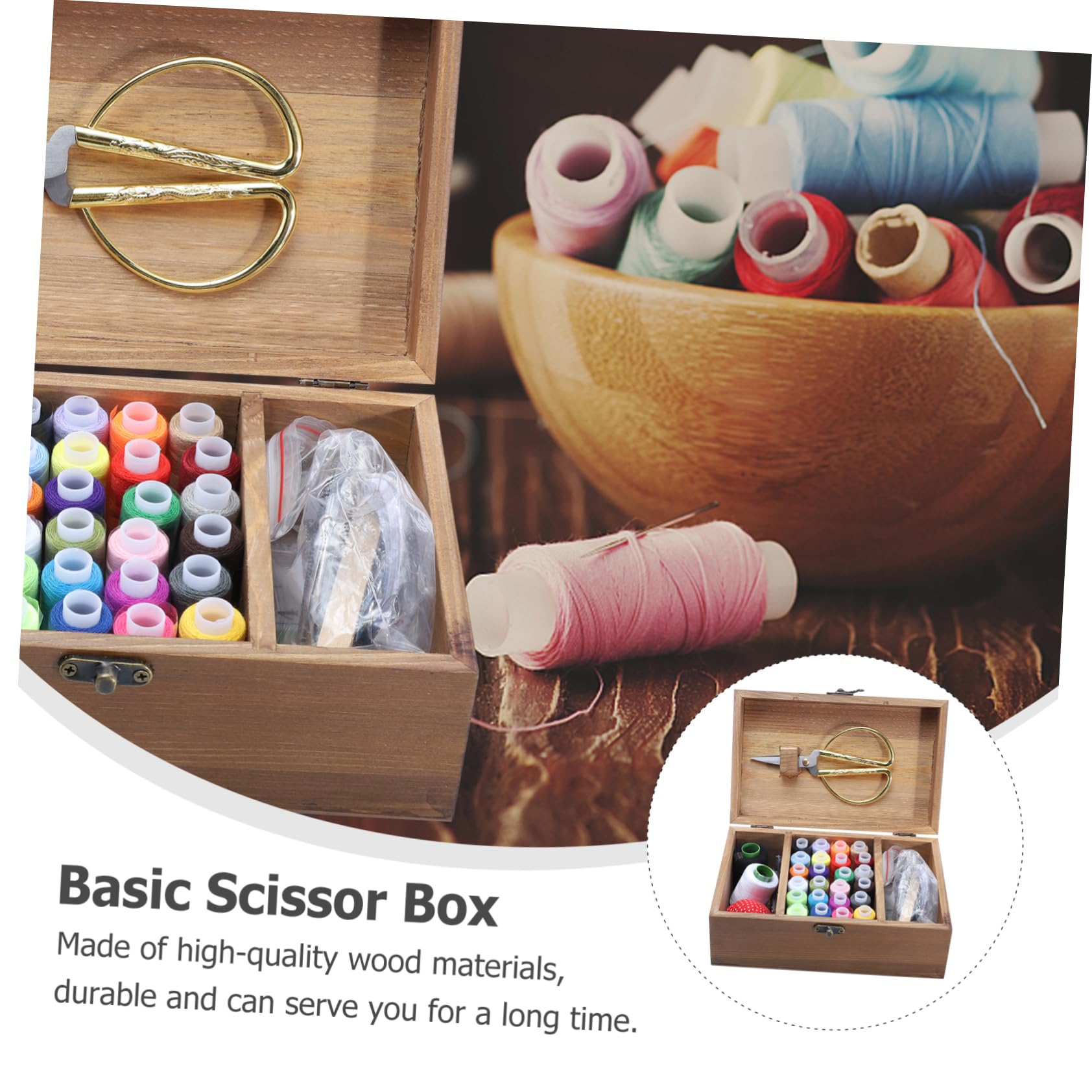 Kit de Costura para Almacenar Agujas, Hilos y Tijeras Retro de Madera Natural Gran Capacidad Adecuado para Proyectos DIY de Costura en Casa