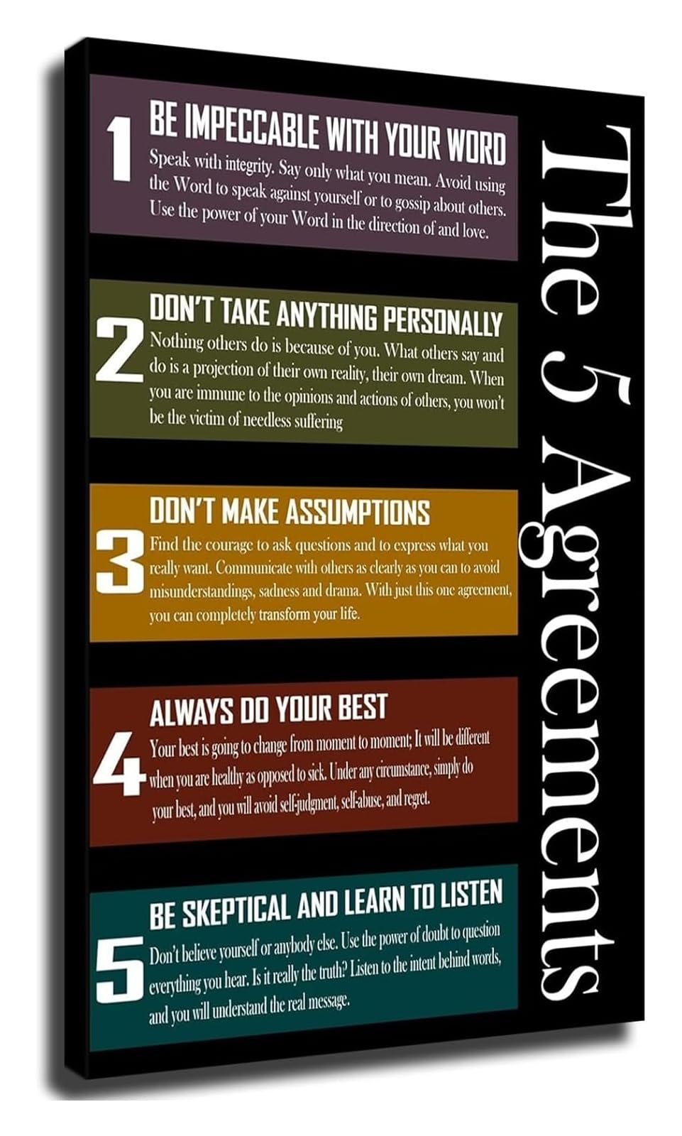 ZDVHOMCB Five Agreements Poster Personal Growth Motivational Wall-Art Based on Toltec Wisdom for Office or Living Room Unframed,08x12inch(20x30cm)