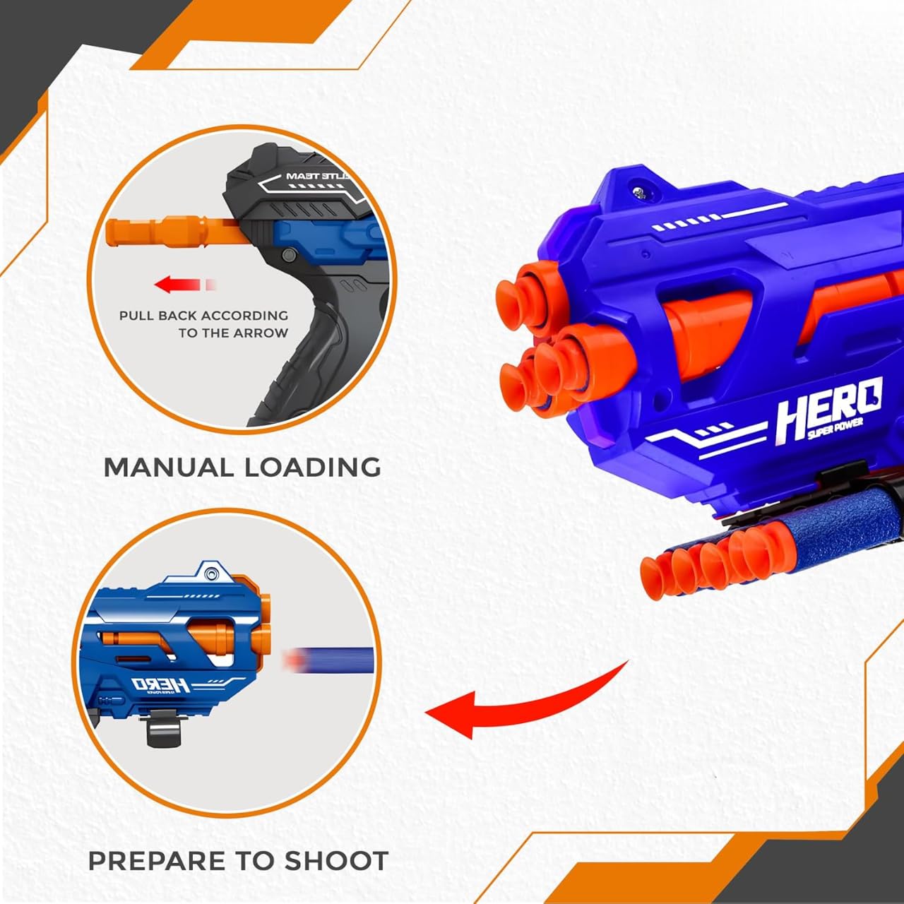 Kidoyz Easy-Shoot Soft Bullet Gun for Little Kids β My First Foam Blaster with 8 Soft Darts | Easy Cocking Toy Gun for 3 4 5 Year Old Boys Girls | Safe Indoor Outdoor Shooting Game (Blue)