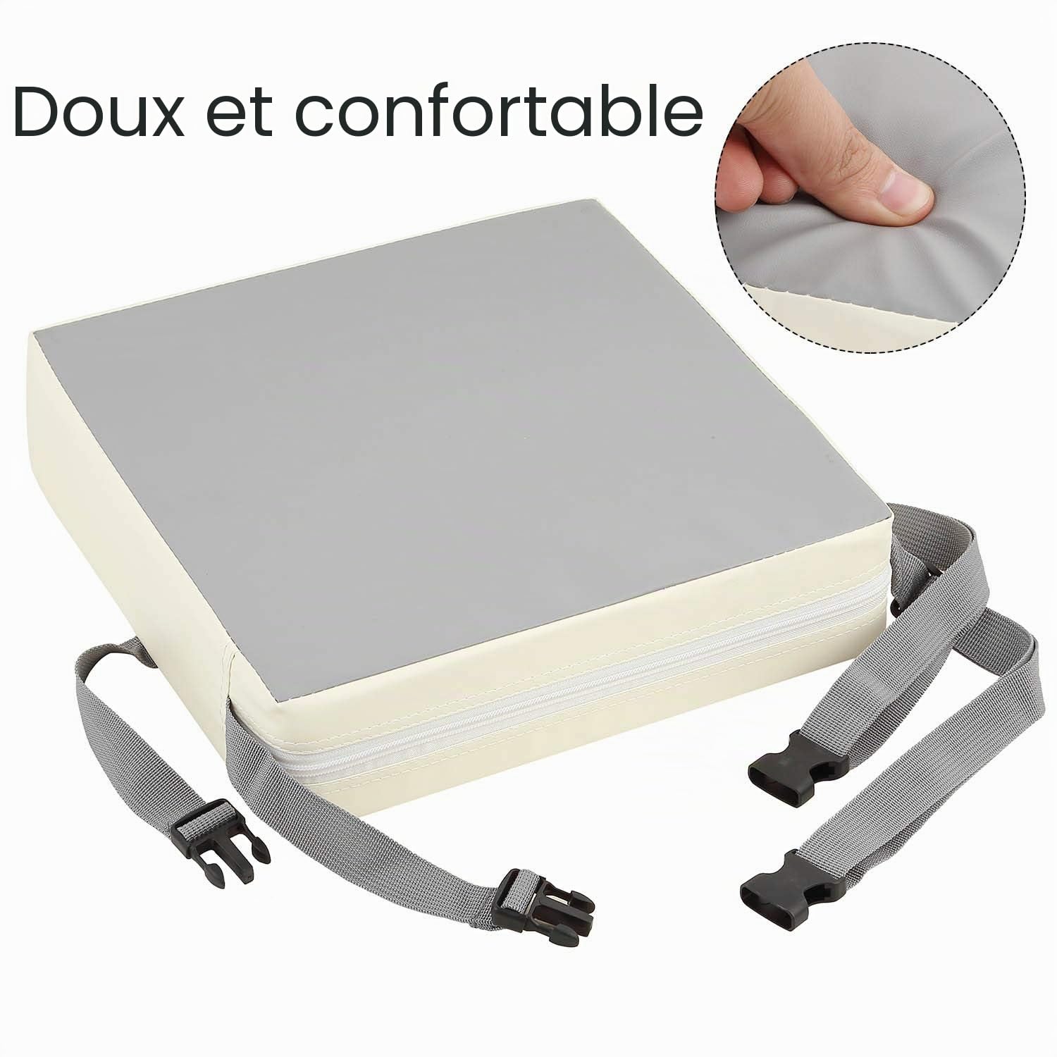 Rehausseur Chaise Enfant Coussin, en Toile de Coton Lavable avec 2 Sangles, Boucle de Sécurité, Motif de Dessin Animé Pour Enfant (gris + beige) 111