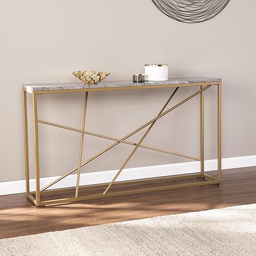 Miniatura 2 de SEI Furniture Arendal - Mesa consola delgada de mármol sintético, sala de estar, pasilloentrada, comedor, estilo moderno, hierro con recubrimiento