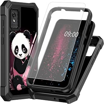 Cute Panda Design for Blu Studio Mini 2023 Phone Case with Tempered Glass Screen Protector, 2 Layers Shockproof TPU Corner Built-in Frame Bumper Case for Blu Studio Mini 2023
