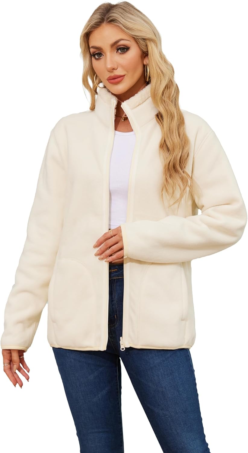 Women’s Fleece Sherpa Jacket Full Zip Winter Warm Long Sleeve Reversible Coat Lightweight Soft With Pockets Women’s Fleece Sherpa Jacket Full Zip Winter Warm Long Sleeve Reversible Coat Lightweight Soft With Pockets