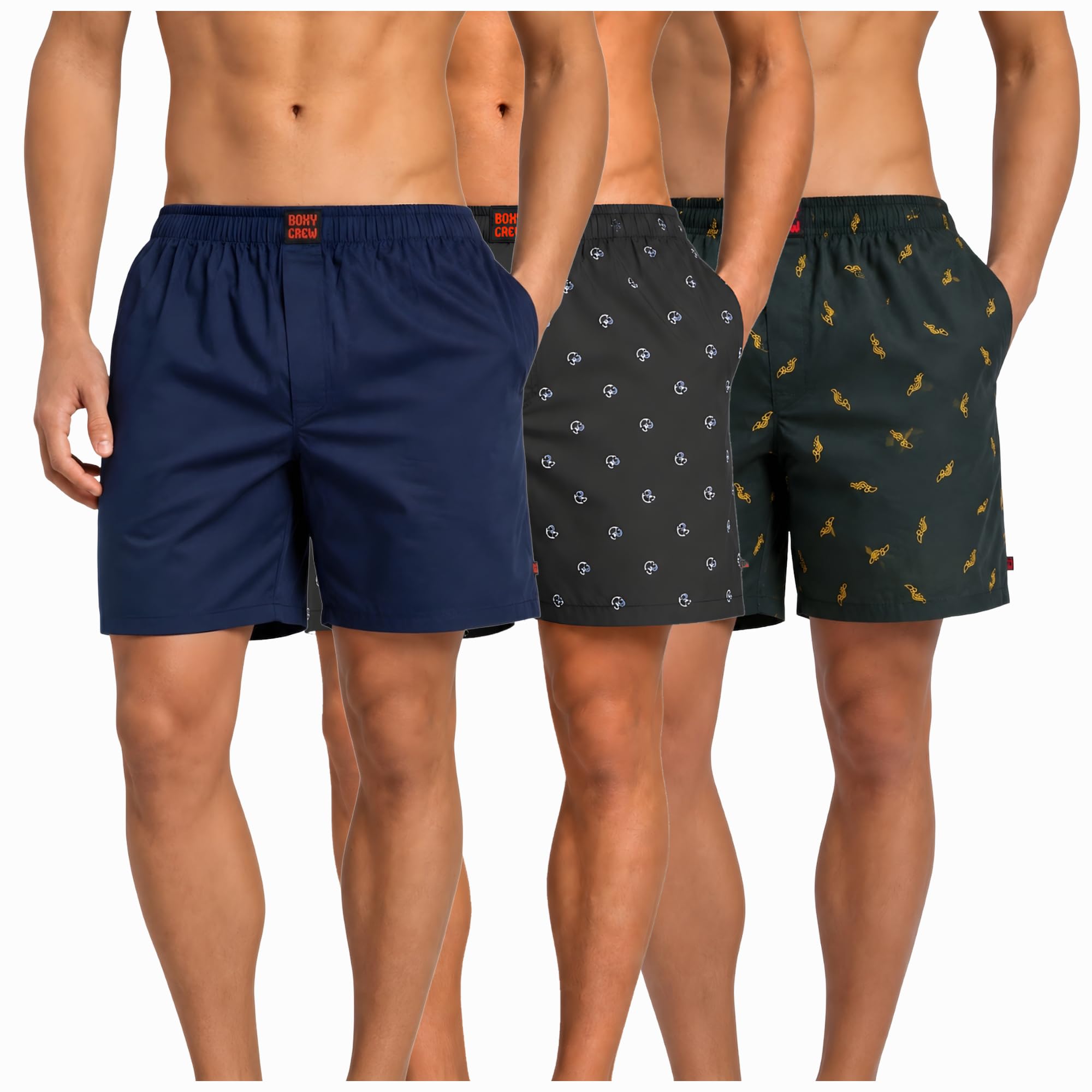 Men's 100% Cotton Boxer Shorts Pack of 3, Navy Blue, Navy Blue & Dark Teal | Woven Boxers with Side Pockets, No-Marks Elastic Waistband, Breathable Relaxed Fit | Style 002-009-010-image-47
