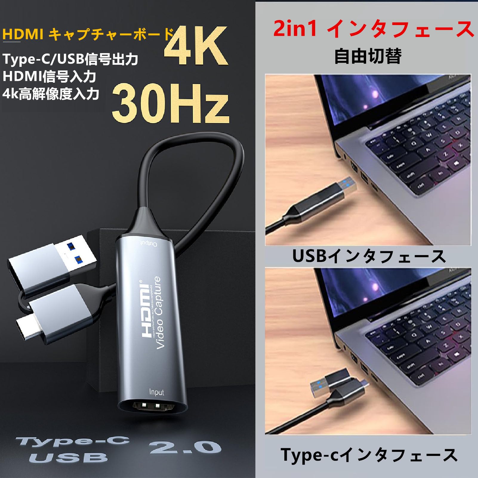 Amazon.co.jp: SensaBliss HDMI キャプチャーボード 4K 30Hz