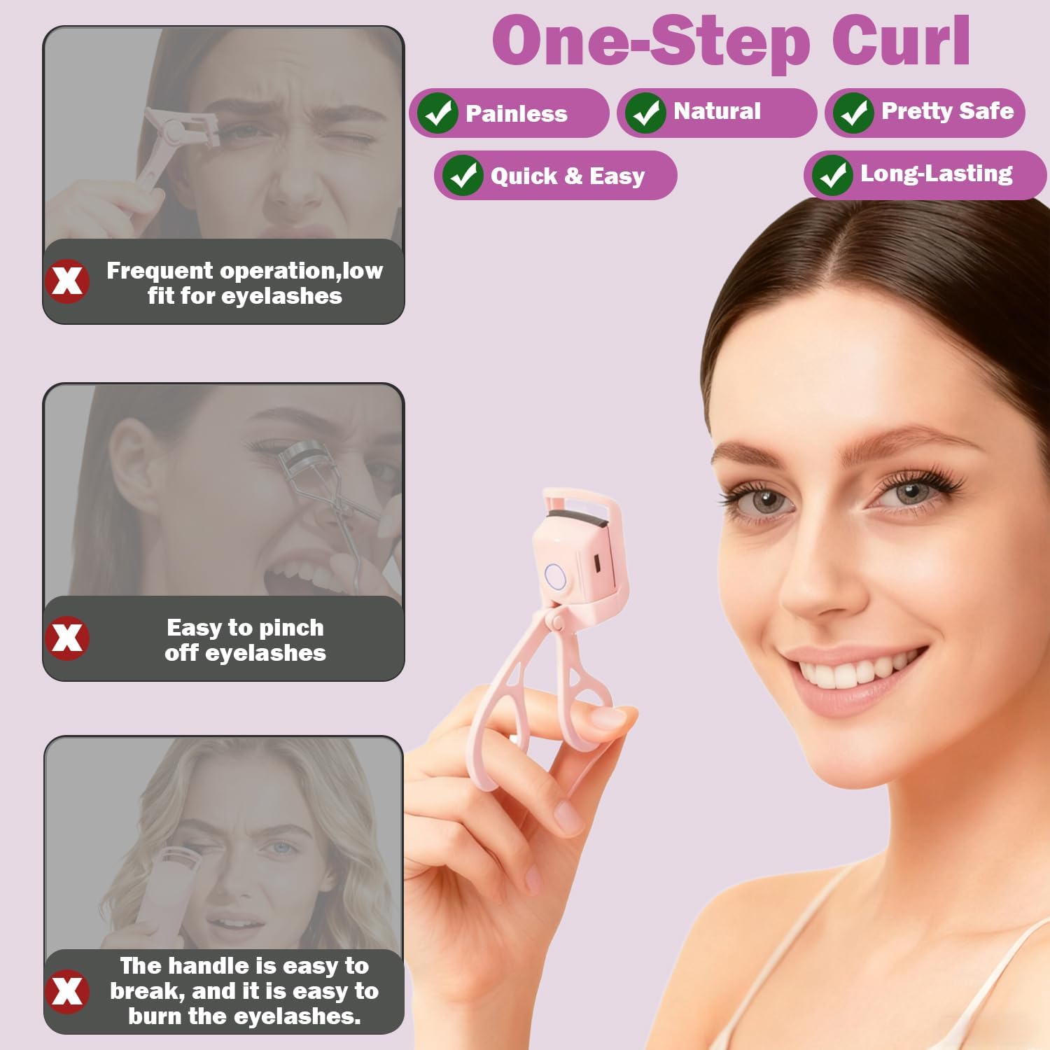 Heated Eyelash Curler, Rechargeable Electric Eyelash Curler, 3-Level Temperature Control, 24 Hour Long Lasting Curl, Suitable for All Beauty Enthusiasts - Image 3