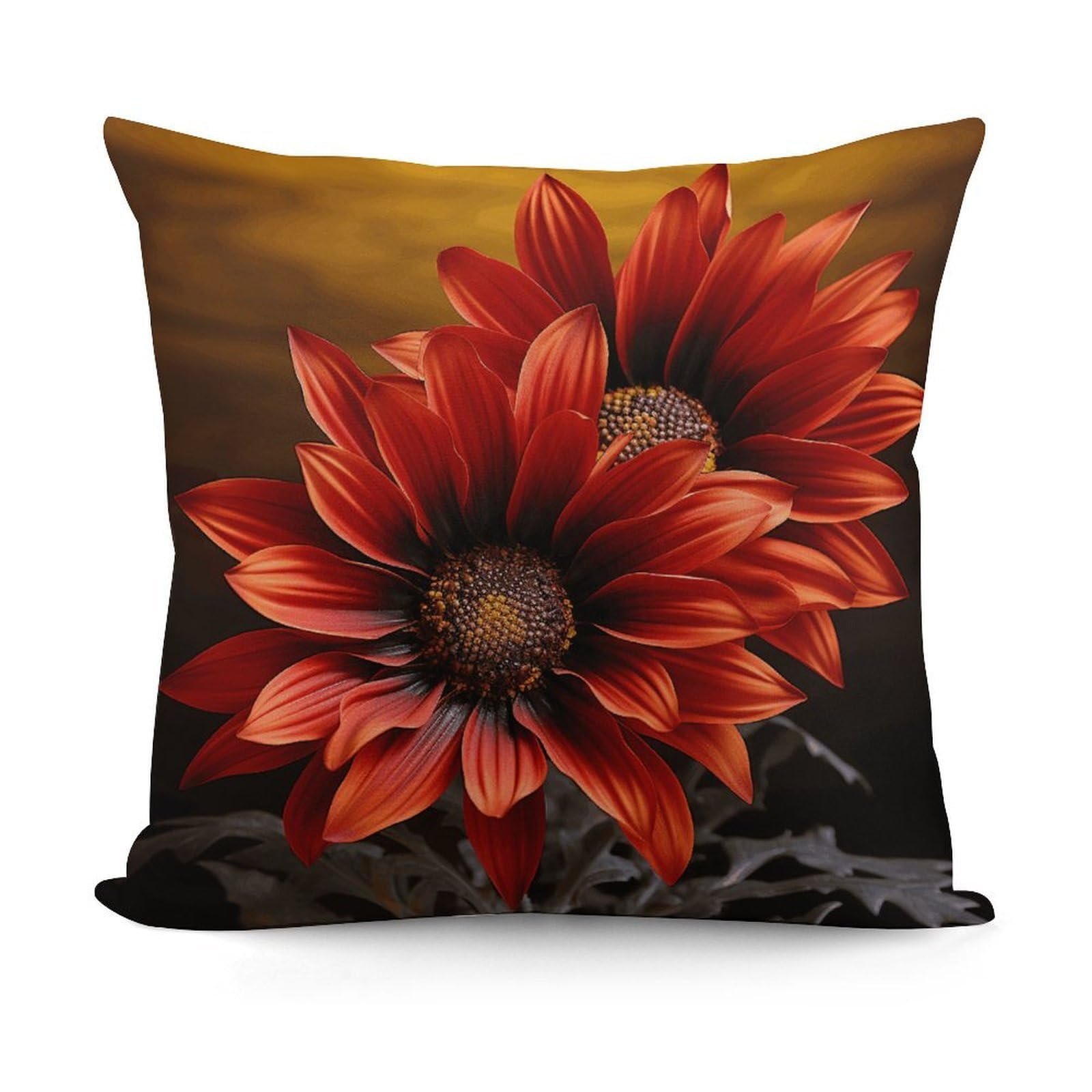 VstaDank Decorative Red Sunflower Throw Pillow Covers Luxury Soft Pillowcases Fluffy Plush Accent Pillow Cases Personalized Square Lumbar Pillows Shells for All Seasons 18" X 18"