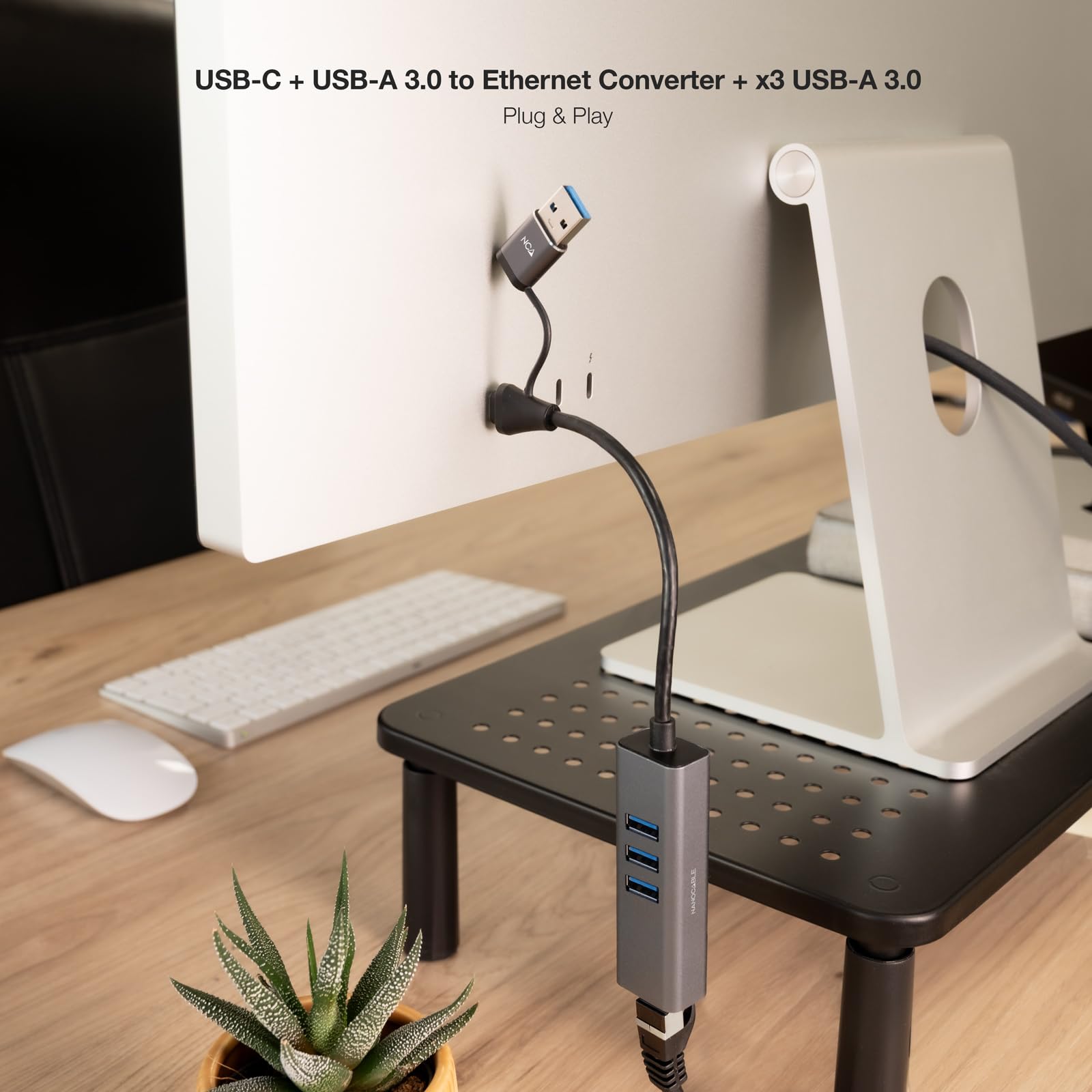 Hub USB + USB Tipo-C 3.0 Nanocable 10.03.0412/ 3xUSB/ 1xRJ45/ Gris