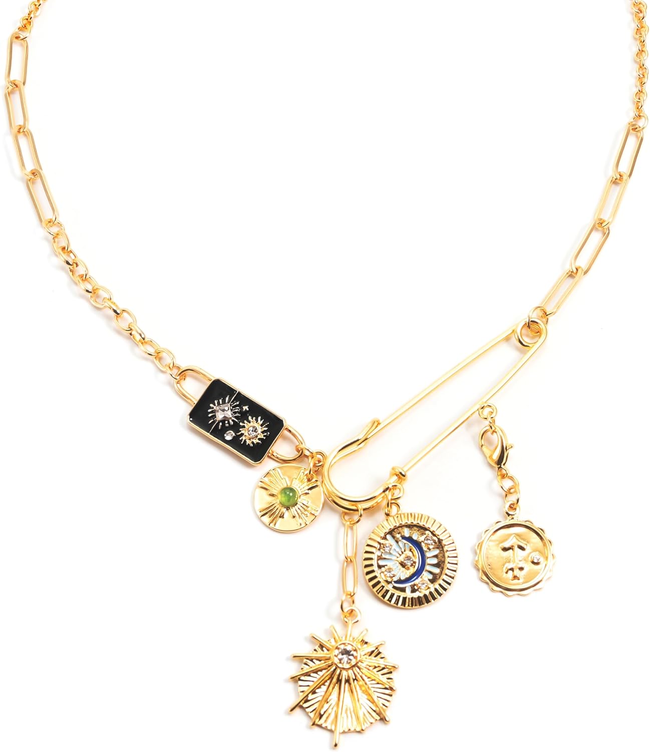 Charm Necklace for Women Chunky Gold Plated Paperclip Chain Amulet Evil Eye Jewelry Coastal Cowgirl Cowboy Necklace Gold Western Cowboy Hat Boot Necklaces for Women