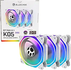 Kit 3x Coolers Fans 120mm Branco RGB para PC Gamer 3,4W 1200 RPM 39 CFM - BlueCase