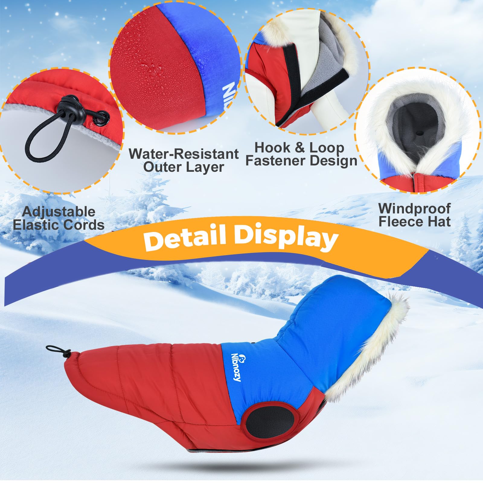 Cappotto invernale per cani con fodera in pile, giacca impermeabile per cani, calda tuta da neve (rosso e blu, S)
