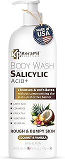 Exfoliating Body Wash with Salicylic Acid - No Dry Out, Gentle Exfoliates Rough and Bumpy Skin, Body Acne Wash, BHA & AHA - Coconut and Vanilla with Salicylic Acid - (16 fl oz)