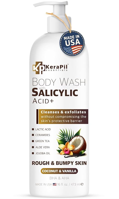 Sabonete líquido corporal esfoliante KERAPIL, coco e baunilha, 473 mL