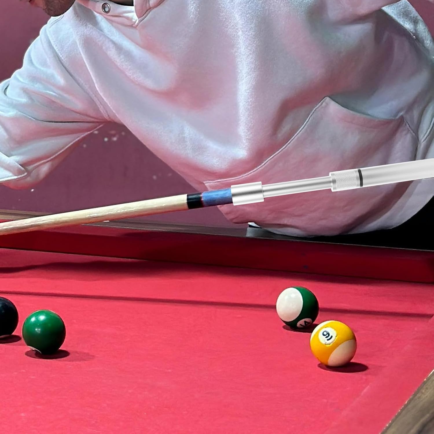 Telescopic Pool Cue Extension Stick Lightweight Alloy Billiard Cue Extender with Silver Finish Practical Portable Accessory in Billiard and Pool Games