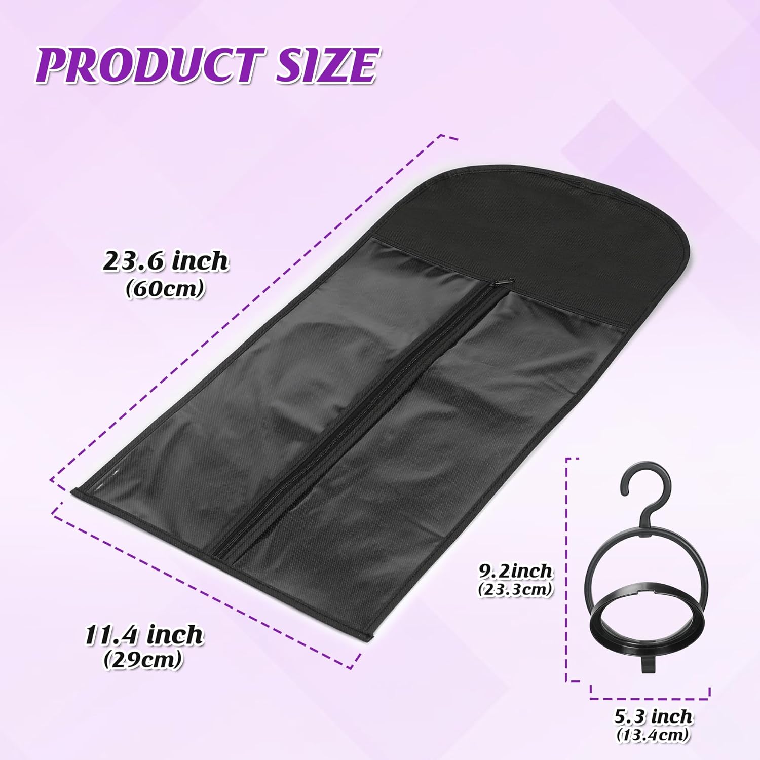 6 Pcs Wig Bags Storage with Wig Hanger Dust-proof for Multiple Wigs Hanging Storage Bags Organizer Foldable Easy Carry Suitable for Home Travel Hair Salon Black