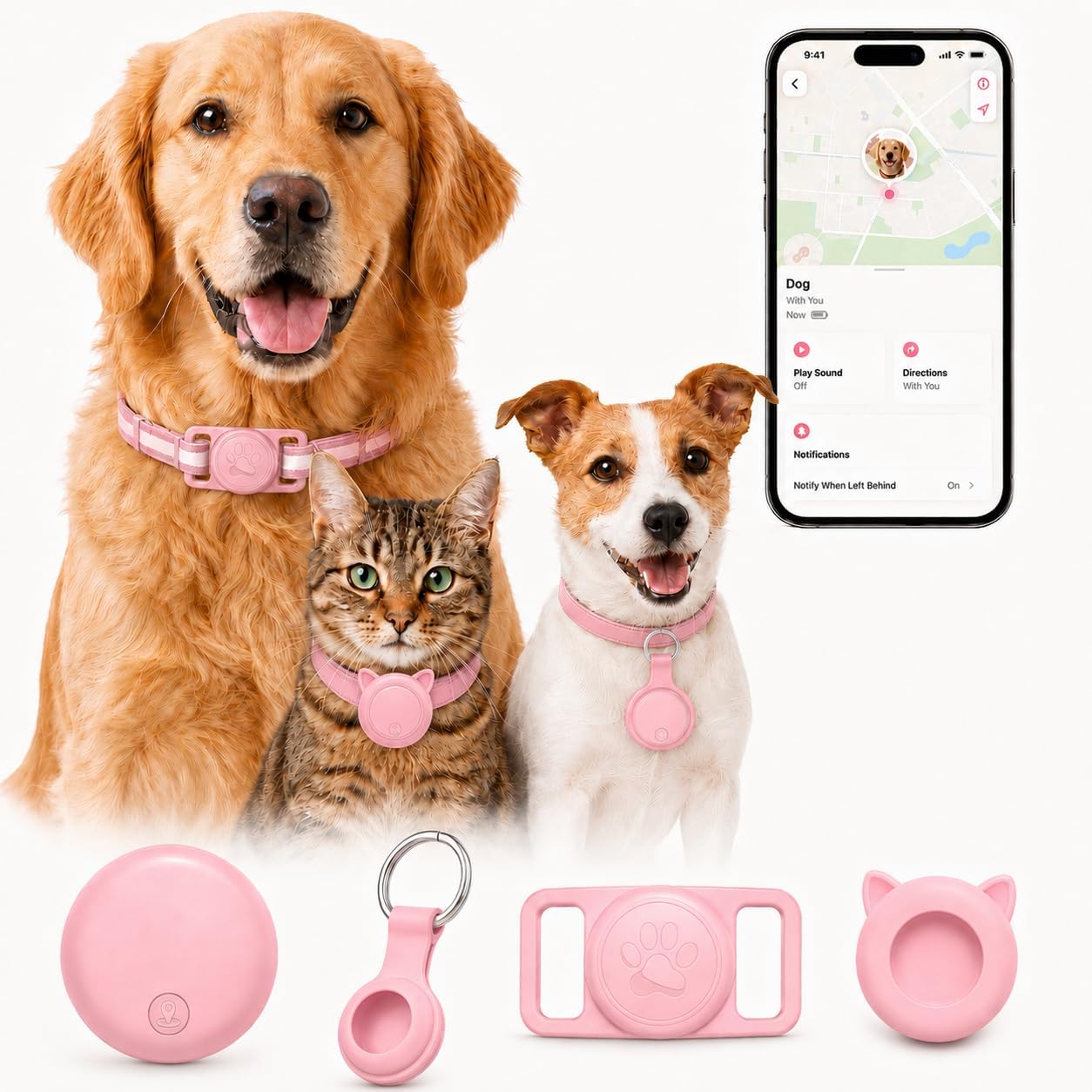 GPS Tracker for Dogs, Pet Location Tracker for Dogs & Cats, iOS Only(Pink)