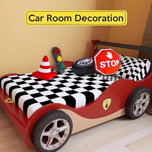 Miniatura 3 de Sintuff Juego de 4 piezas de decoración de almohada de sala de carreras 3D simulación rueda de neumático almohada en forma de señal de parada