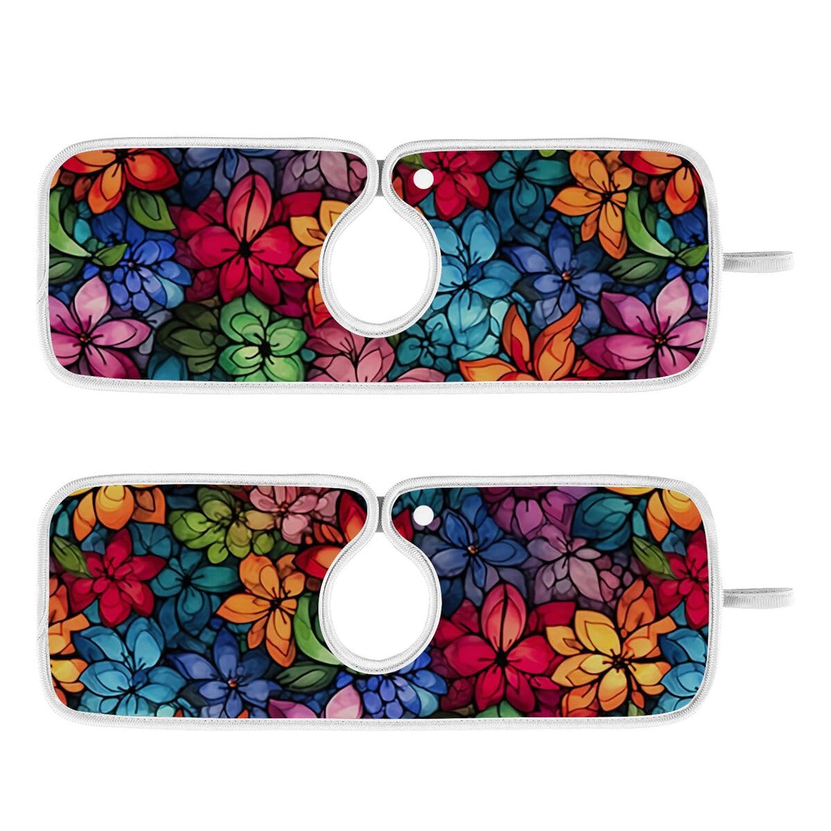 FULUHUAPIN 2 Pack Watercolor Flowers Kitchen Faucet Splash Catcher Absorbent Mat, Polyester Sponges Machine Washable Quick Dry Drying Mat, Sink Accessories 30'' x 5'' 20324075