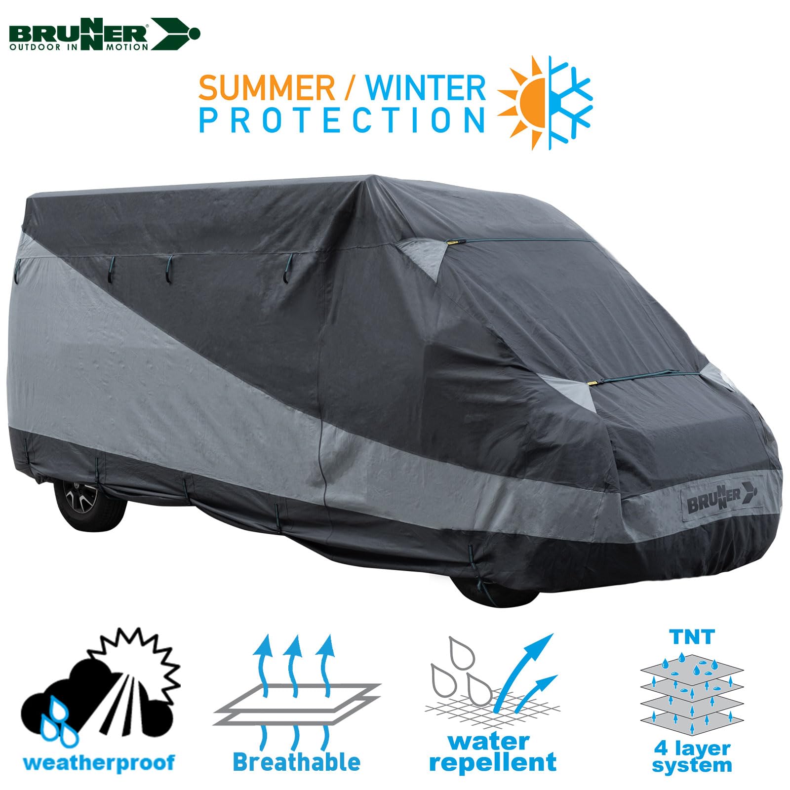 BRUNNER PRO Cover Design 12M Abdeckplane Schutzhülle, FIAT Ducato Peugeot Boxer Citroen Jumper, Größen L2-L4, Atmungsaktiv Wasserabweisend UV-Beständig Winter+Sommer, FÜR FAHRZEUGLÄNGE L4=6,36m