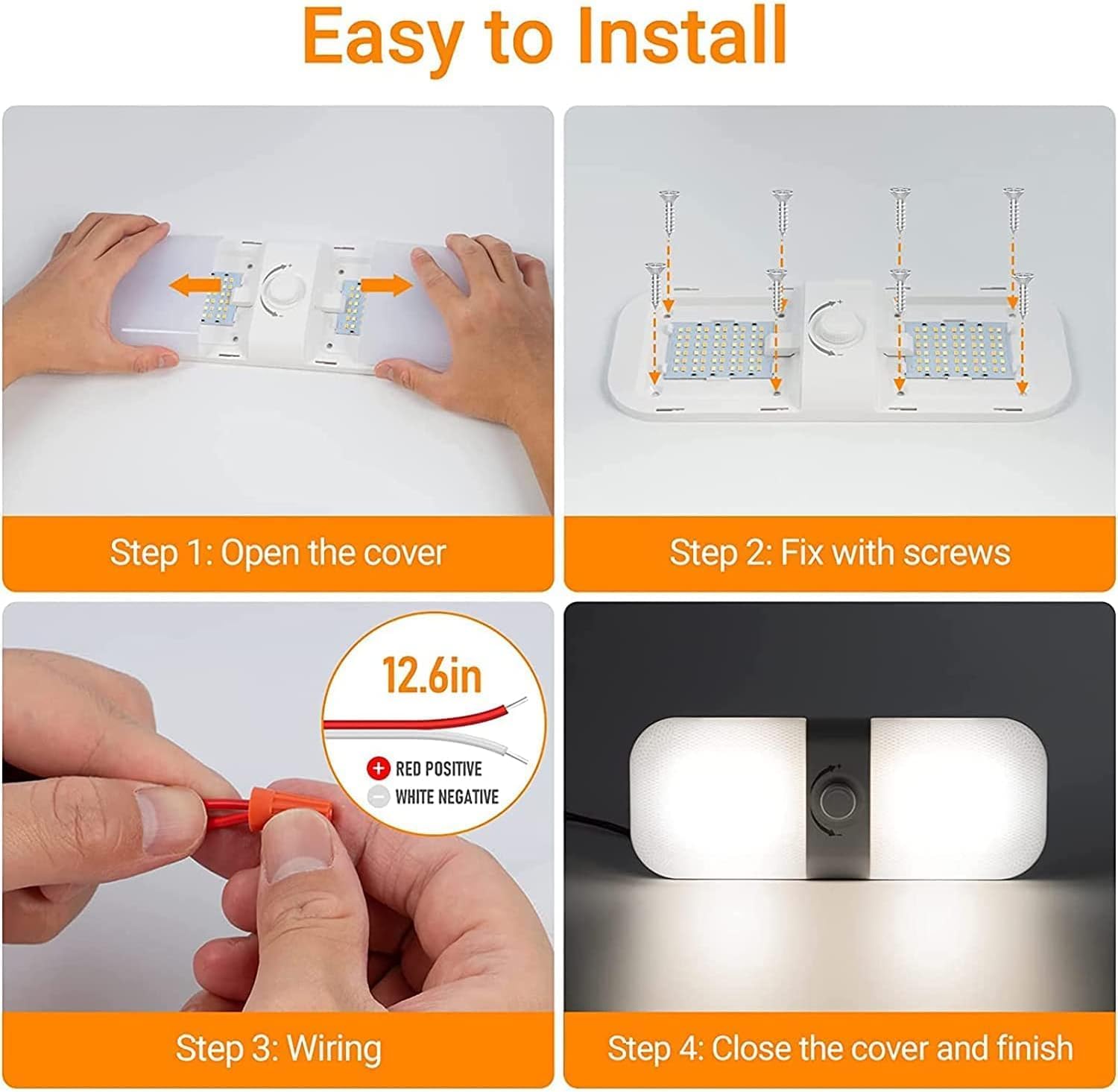 12 Volt LED RV Lights with ON/Off Switch -Dimmable 3 Color Temperature 10W 1000LM, Interior Lighting for RV Van Trailer Camper Boat - Pack of 2