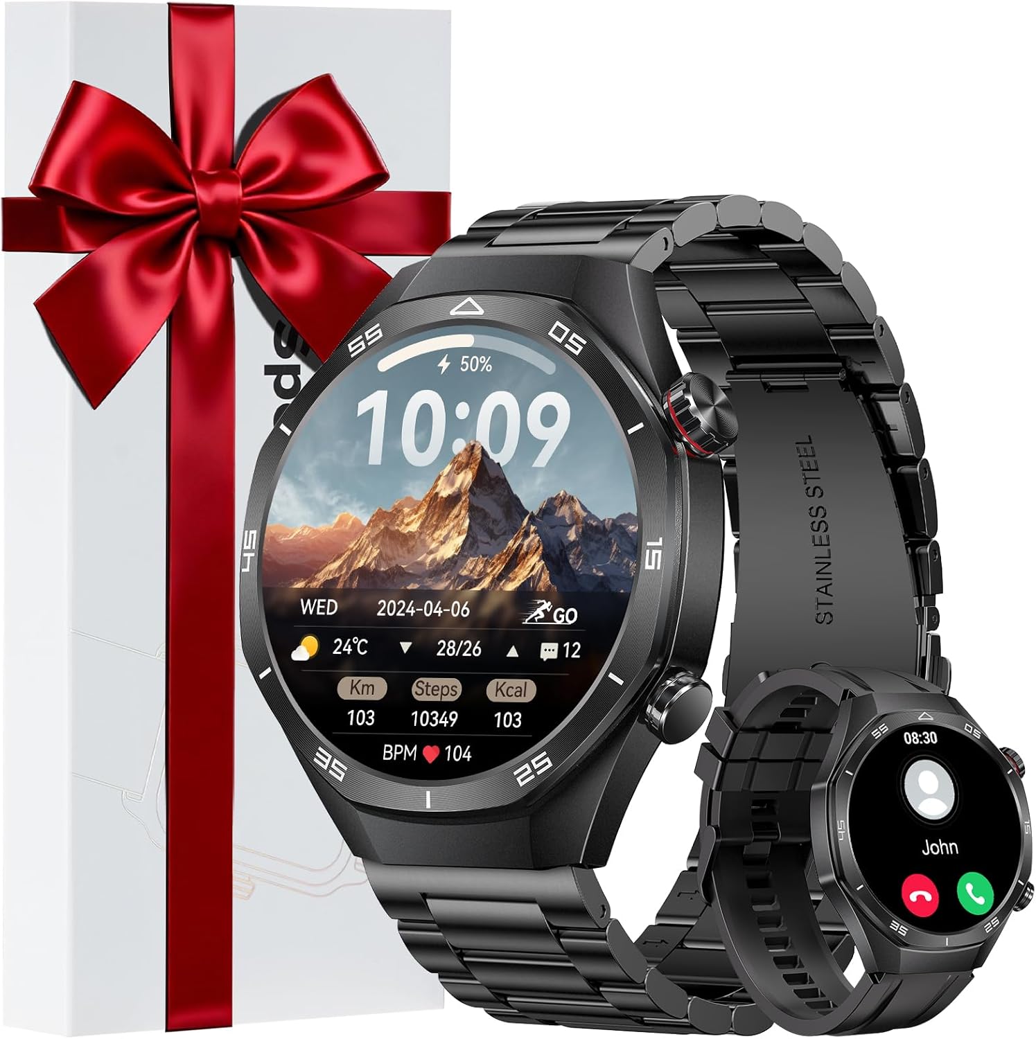 MEGALITH Smartwatch Men’s Fitness Watches: Waterproof Sports Fitness Watch with Phone Function – Tracker Pedometer 1.52 Inch Smart Watch Black Compatible Android iOS