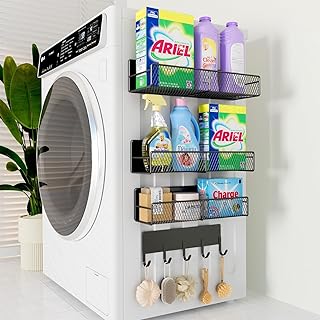 12 Tiny Laundry Room Ideas with Smart Storage Solutions 29 4 Pack Magnetic Shelves for Washing Machine, Heavy-Duty Magnetic Laundry...