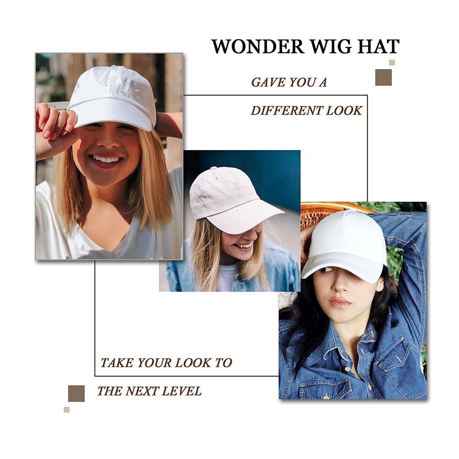 Wig Cap Peluca de béisbol ondulada corta Bob sintético Sombrero blanco/negro Pelucas Gorra con cabello Conexión natural ajustable(1)