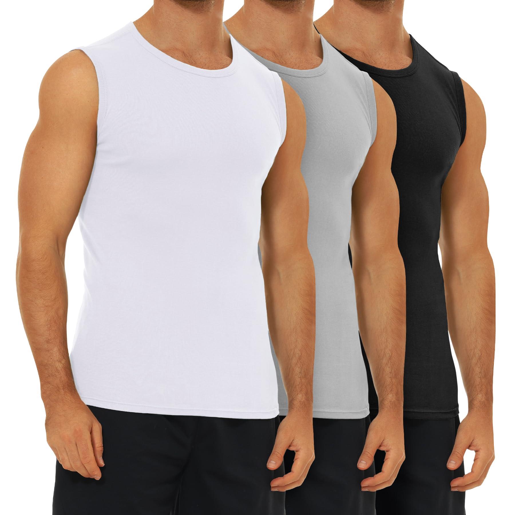 FALARY 3er Pack Unterhemd Herren gekämmte Baumwolle Tank Top Herren Unterhemden Mehrfarbig