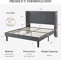 Vista 19 de SHA CERLIN Base de cama de terciopelo tamaño King con cabecera capitoné de canal vertical, plataforma tapizada con listones de madera, no necesita