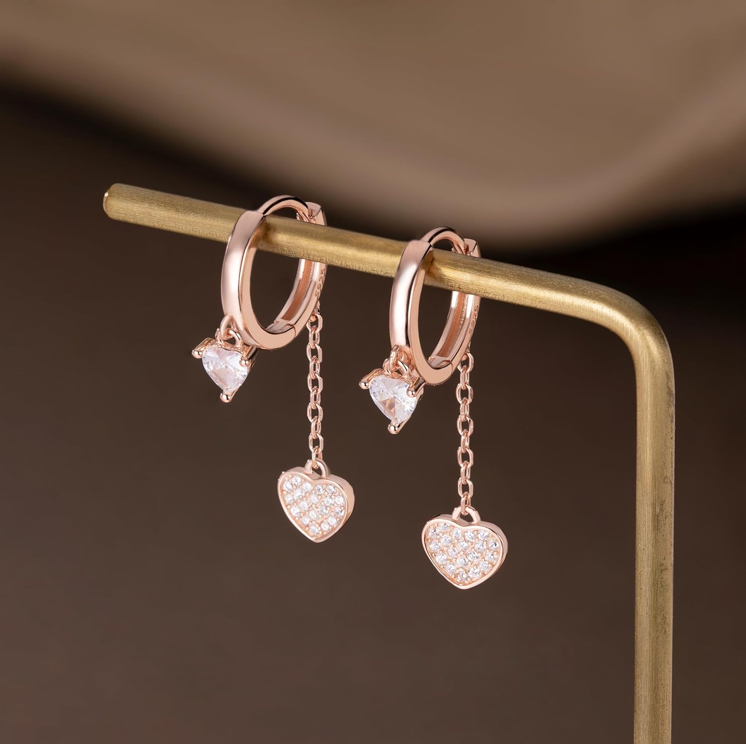 SLUYNZ Sterling Silver CZ Love Heart Hoop Earrings for Women Teens Heart Hoop Earrings Dangle Chain Love Dangle Earrings for Valentines Day - Image 4