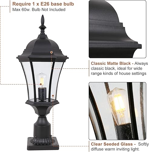 Miniatura 7 de Poste de aluminio de 24 pulgadas de alto para exteriores, iluminación exterior negra, luces de montaje en muelle, farol de poste de entrada al aire