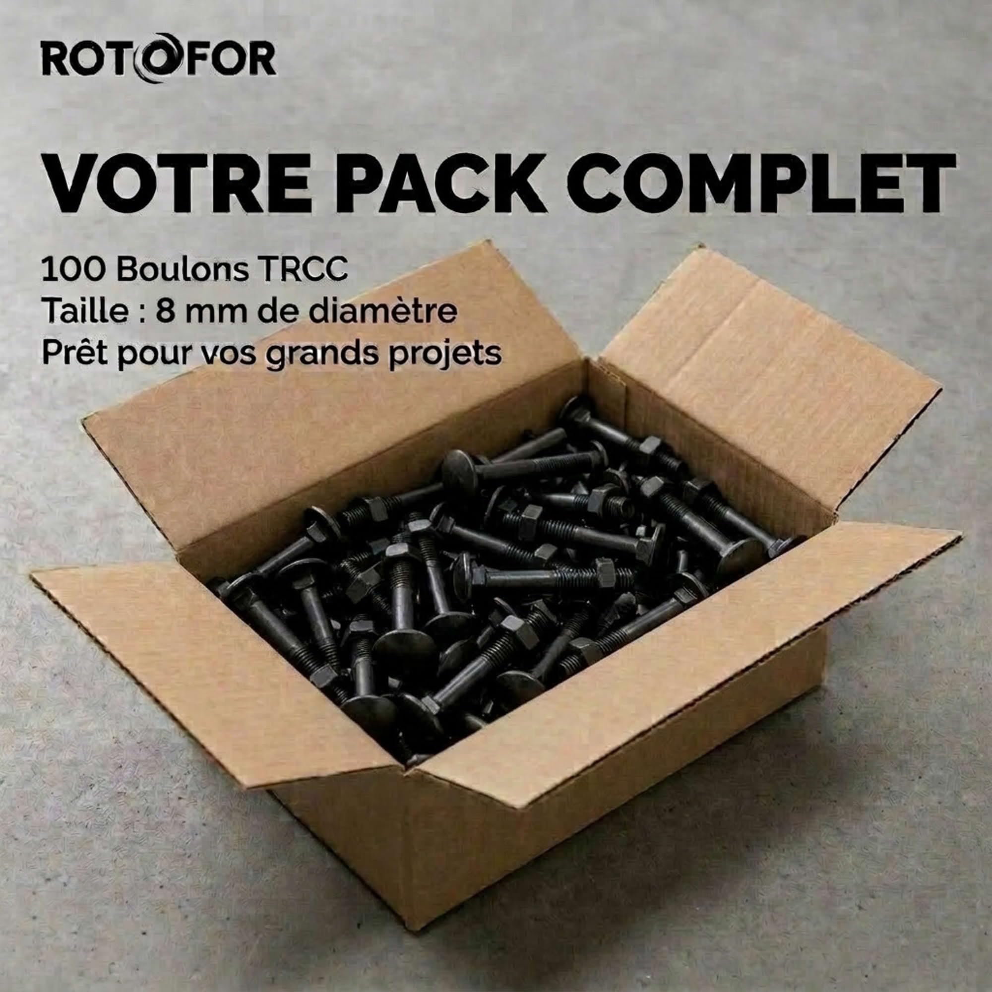 100 Boulons tête ronde collet carré DIN603/555 acier zingués Noir - diamètre 8 mm - Longueur 60 mm