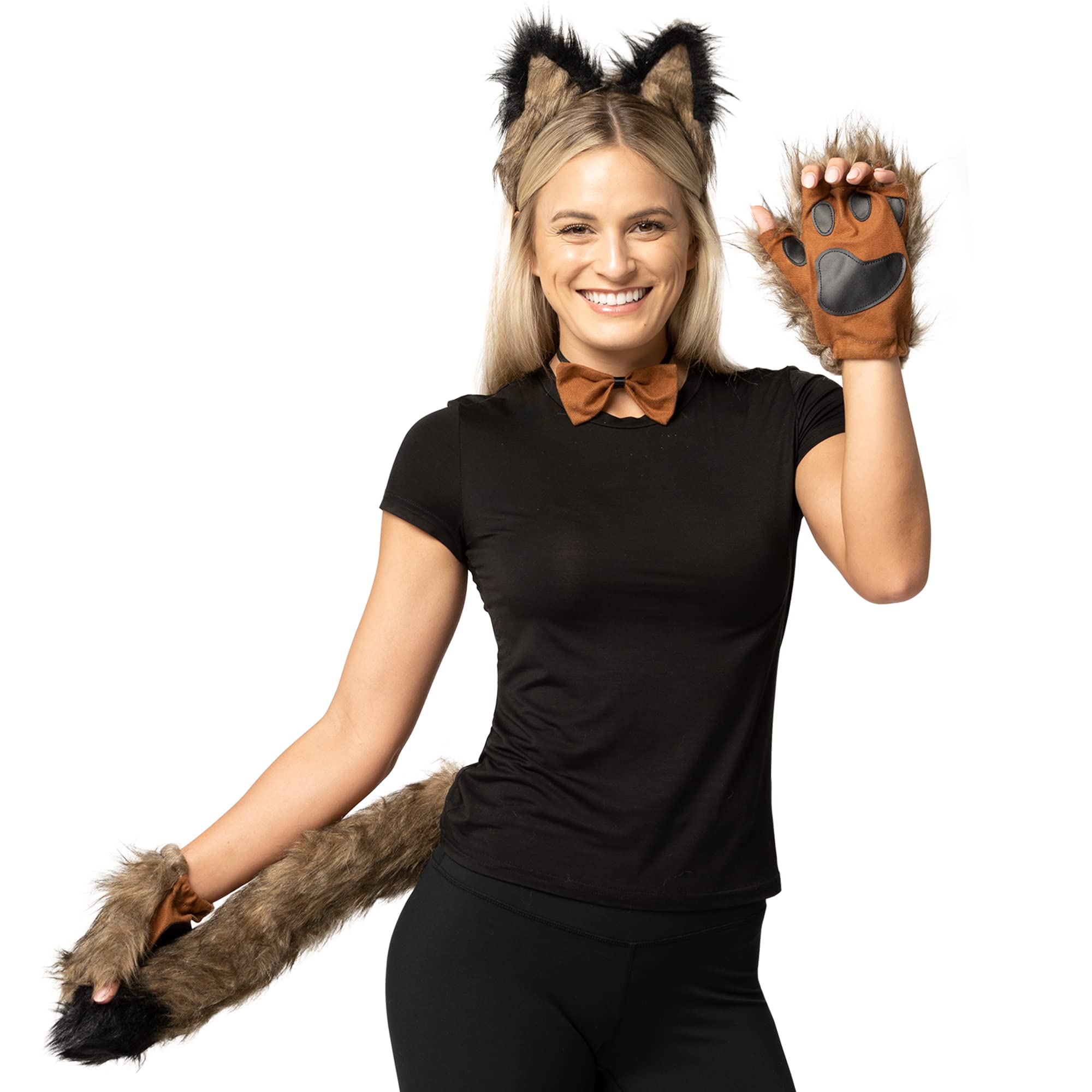 Spooktacular Creations Brown Wolf Ears Tail bow tie and Gloves Set - Image 4