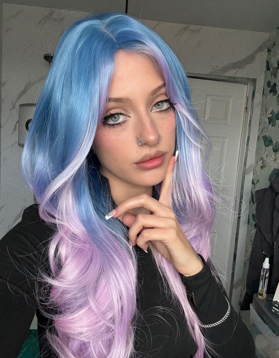 KORURACLUB gradient Wigs cosplay Wig pink and lolita wigs anime wig halloween Wigs for women (No accessories included) (): Aurora Blue-Pink