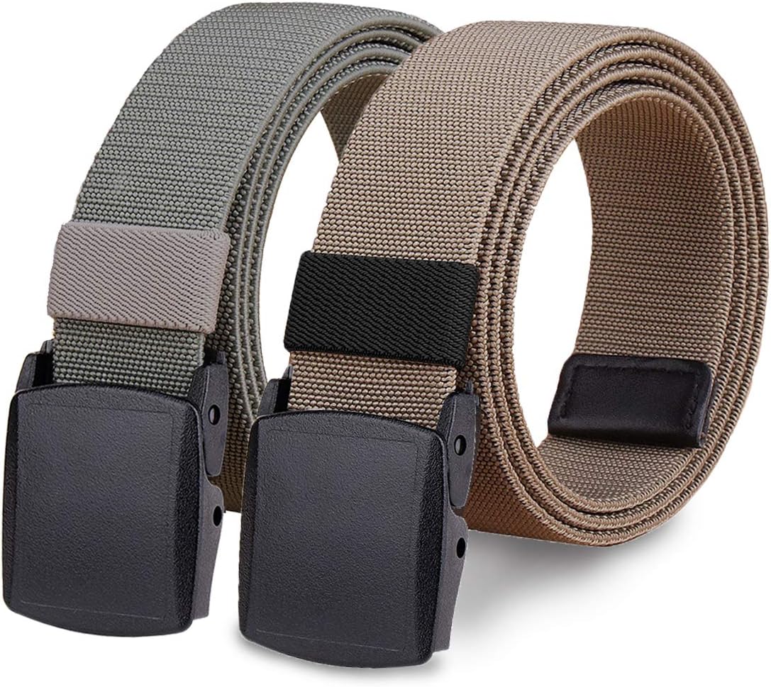 HOANAN2-Pack Elastic Stretch Belt, Men’s All Size No Metal Nylon Tactical Hiking Belt