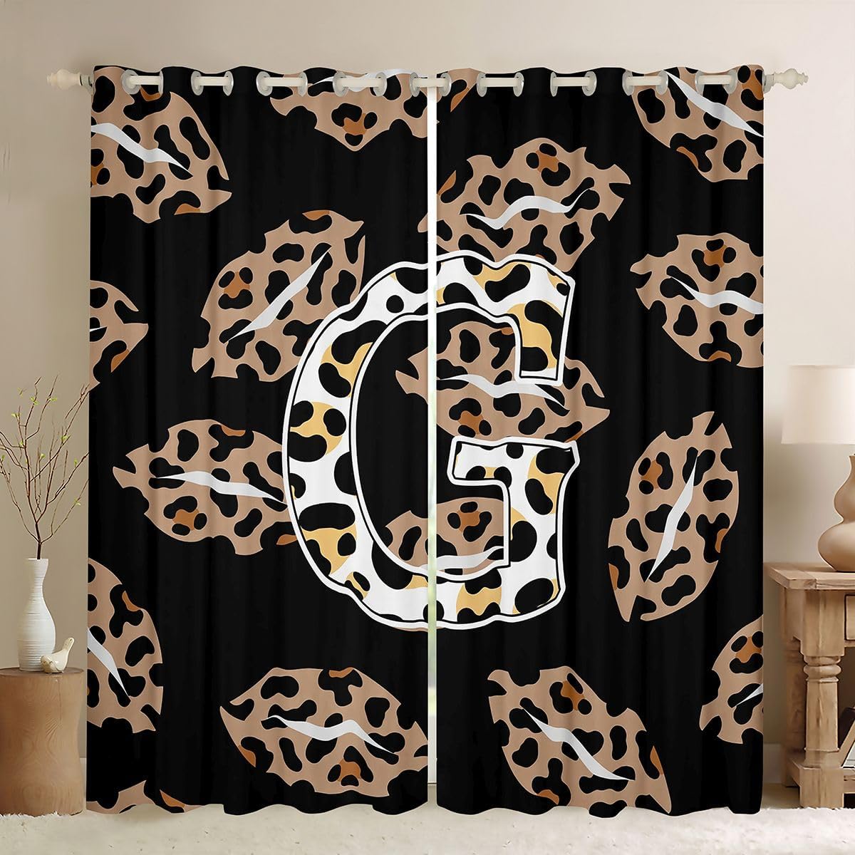 Feelyou Letter G Blackout Curtains Leopard Print Lips Darkening Drapes for Bedroom Living Room Decor Sexy Mouth Thermal Insulated Shades Window Treatments, 2 Panels 38 x 54 Inch