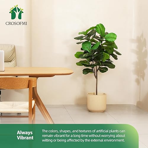 Miniatura 7 de CROSOFMI Árbol de higuera artificial de hoja de violín de 50 pulgadas con 56 hojas falsas de ficus lyrata en maceta para interiores y exteriores,