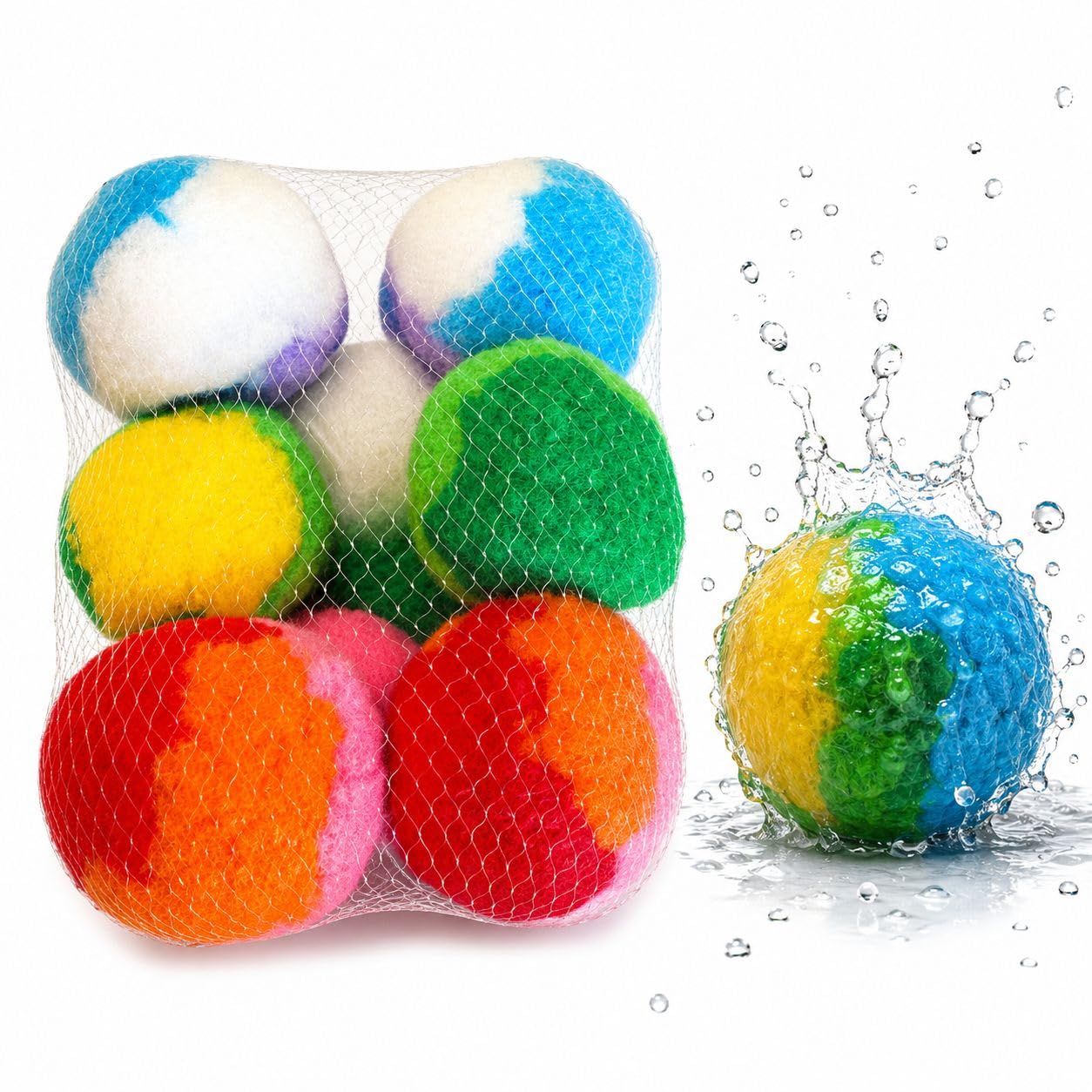 Lot De 9 Balles D'eau Réutilisables – 8 Cm – Éponge Douce – Multicolores – Pour Jardin, Piscine – Été, Batailles D'eau – Avec Filet De Rangement