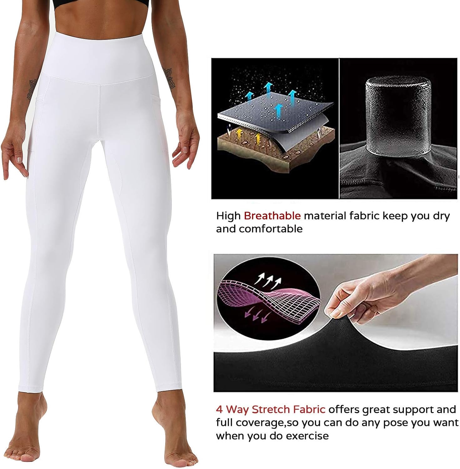 KUTAPU Workout Leggings for Women High Waisted 7/8 Length Soft Yoga Pants with Pockets : Sports & Outdoors
