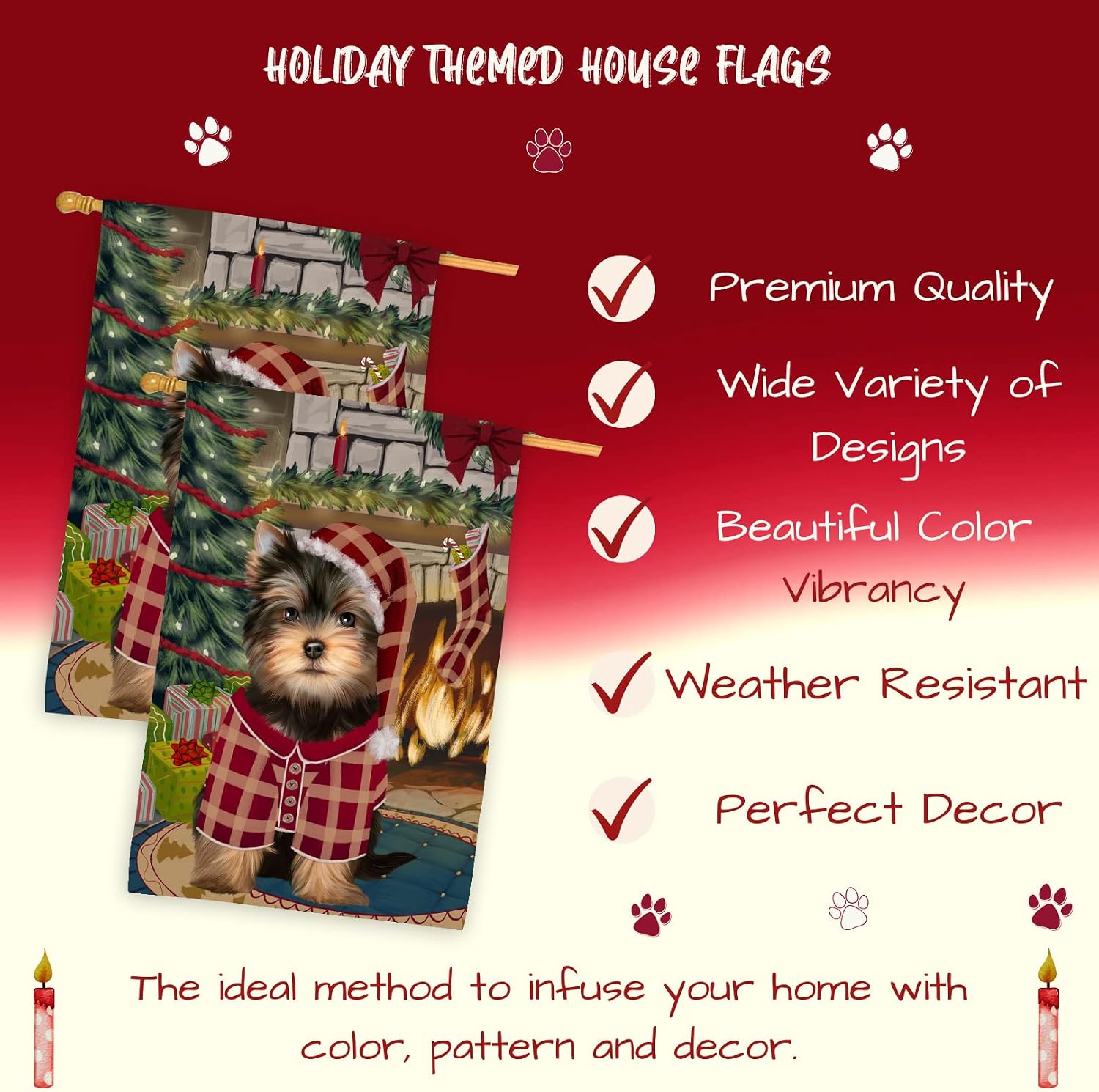 Doggie of the Day Yorkshire Terrier Dog House Flag - Christmas Stocking was Hung - Outdoor Double Sided Pet Home Garden Decor 28"w x 40"h, HFLG57713