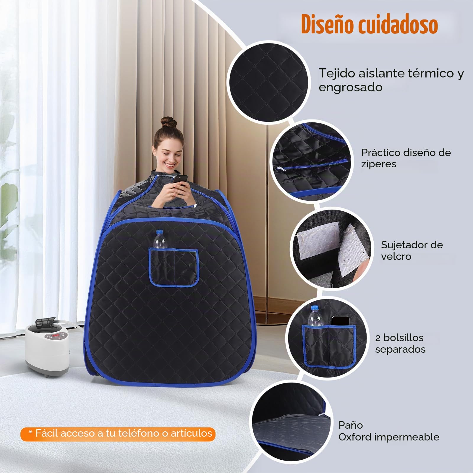 Sauna portátil para casa, 3 minutos de calentamiento rápido y 9 niveles de calor, vapozone portátil con 2,6 l vapor